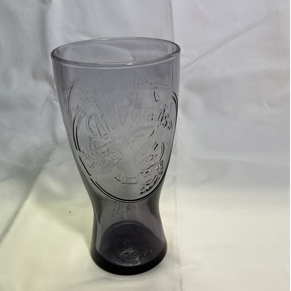McDonalds Coca-Cola Glass 1955 Speedee Mascot Purple Smoke Embossed Tumbler 6in